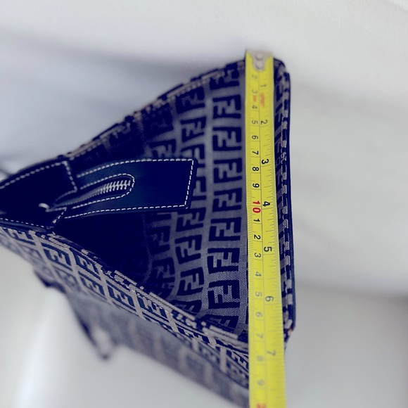 Fendi VINTAGE Boston Bag Zucchino Pattern Gray and Navy Blue Authentic - Picture 6 of 17